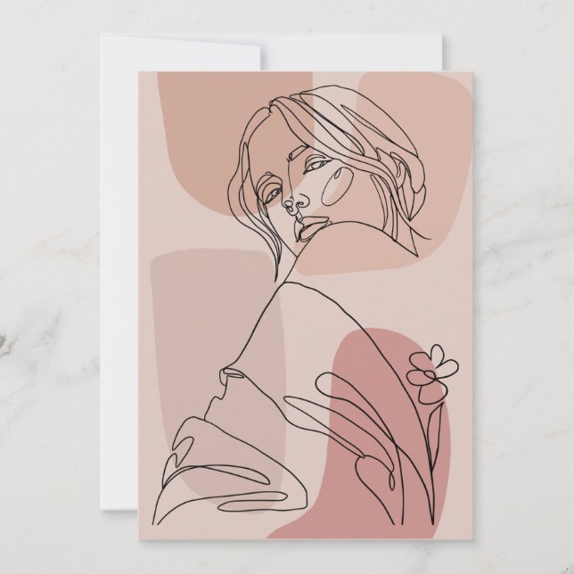 Minimalist Line Art Woman Drawing Fashion Art Holiday Card (Front)