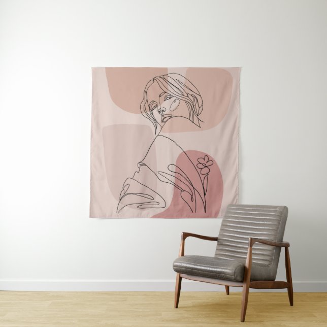 Minimalist Line Art Woman Drawing Fashion Art Tapestry (In Situ)