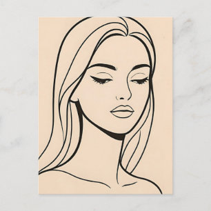 Minimalist Line Art Woman Portrait Elegant Beauty Postcard