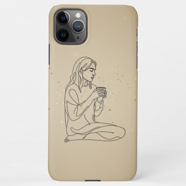 Minimalist Line Art Woman with Coffee | Cozy Aesth iPhone Case (Back)