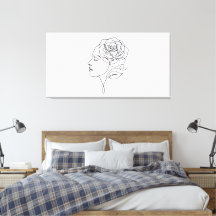 Minimalist Line Art Woman with Rose Flower Canvas