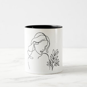 Minimalist line drawing portraying woman Two-Tone Coffee Mug