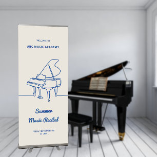 Minimalist Line Grand Piano Music Recital Retractable Banner