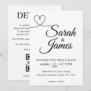 Minimalist Line Heart QR Code All-in-One Invitation