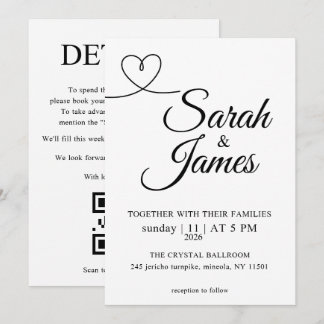 Minimalist Line Heart QR Code All-in-One Invitation