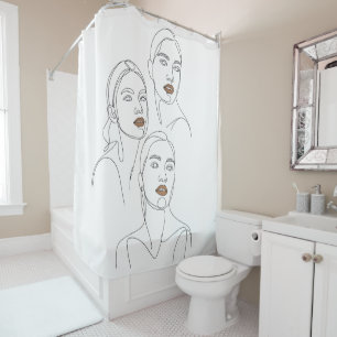 Minimalist Line Portraits of Women Shower Curtain