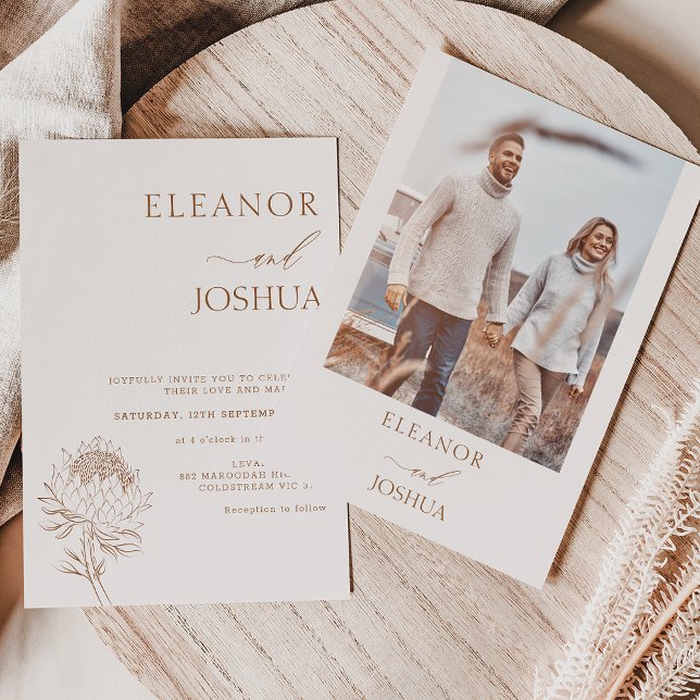Minimalist Line Protea Bohemian Wedding Invitation (Creator Uploaded)