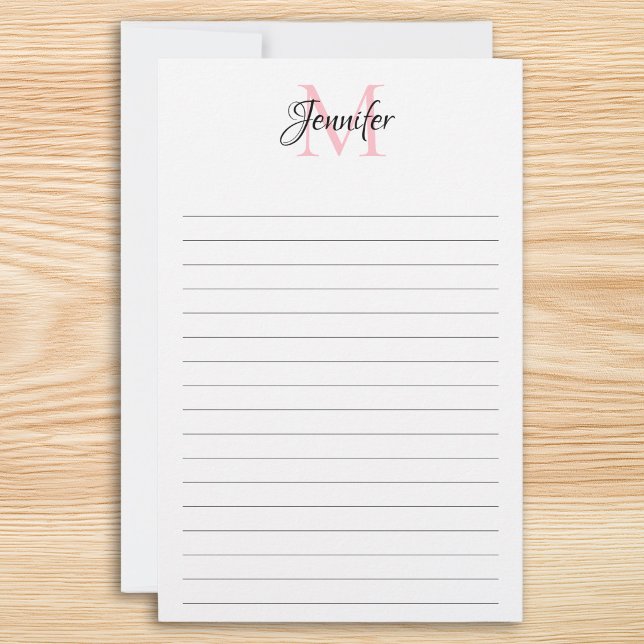 Minimalist Lined Personalised Chic Monogram Stationery (Minimalist Lined Personalized Chic Monogram Stationery)