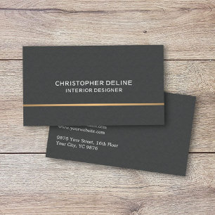Minimalist Linen Grey Faux Gold Line Interior Business Card
