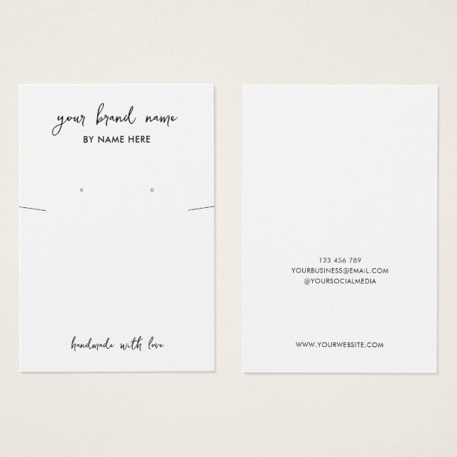 Minimalist Linen Jewellery Earring Display Card (Front & Back)