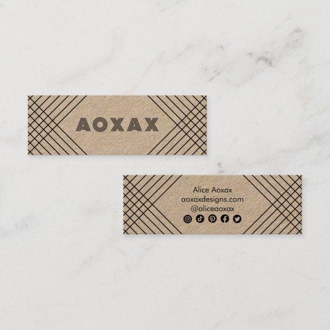 Minimalist Lines Abstract Unique Graphic KRAFT Mini Business Card (Front/Back)