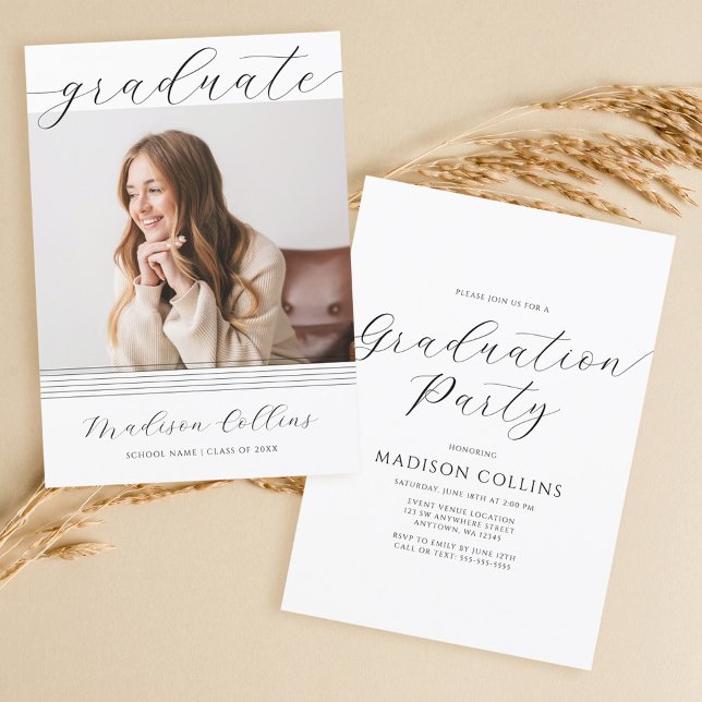 Minimalist Lines Graduation Party Photo Invitation (Creator Uploaded)