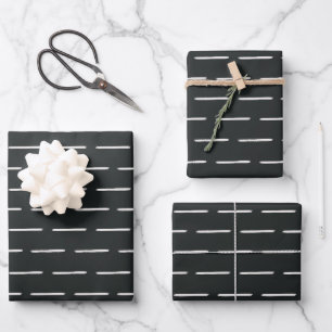 Minimalist Lines on Black Wrapping Paper Sheet