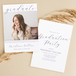 Minimalist Lines Purple Graduation Party Photo Invitation
