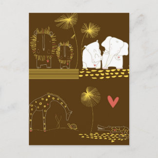 Minimalist Lion, Turtle, Crocodile and Giraffe Postcard