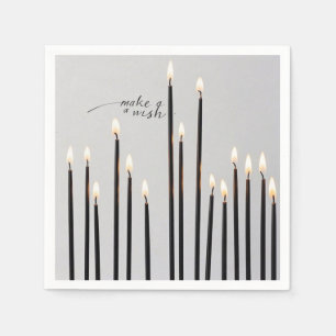 Minimalist lit black-line candles flames napkin