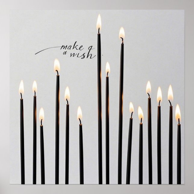 Minimalist lit black-line candles flames poster (Front)