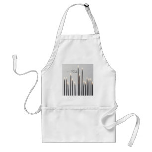 Minimalist lit black-line candles flames standard apron