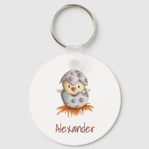 Minimalist Little Bird Hatching Personalized Key Ring