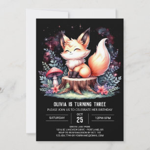 Minimalist Little Fox Birthday digital Invitation