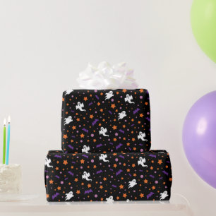 Minimalist Little Ghost and Star Halloween Gift Wrapping Paper