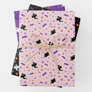 Minimalist Little Ghost and Star Halloween Gift Wrapping Paper Sheet
