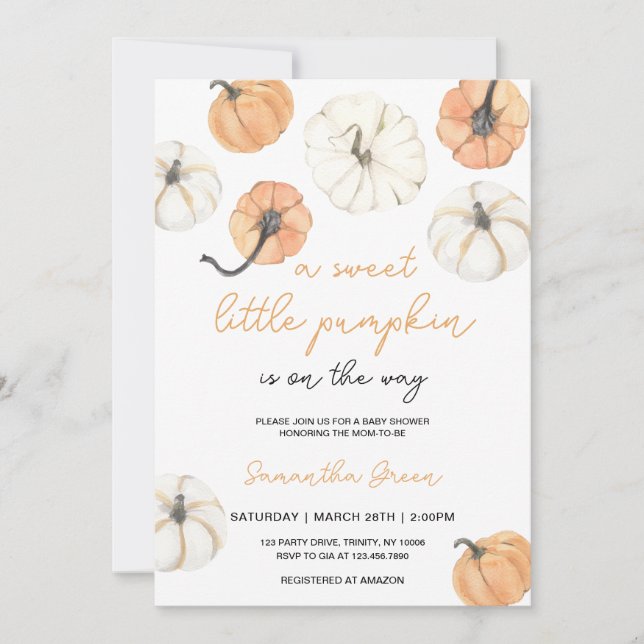 Minimalist Little Pumpkin Baby Shower Invitation (Front)