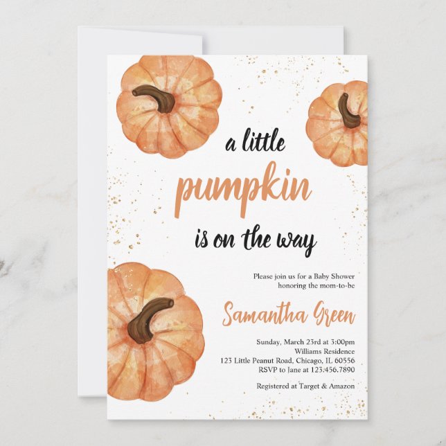 Minimalist Little Pumpkin Baby Shower Invitation (Front)