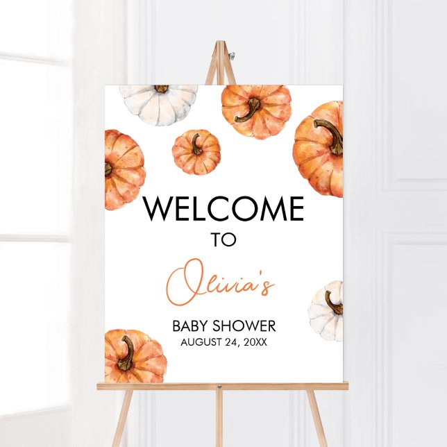 Minimalist Little Pumpkin Baby Shower Welcome Poster (Minimalist Pumpkin Baby Shower Welcome Sign)