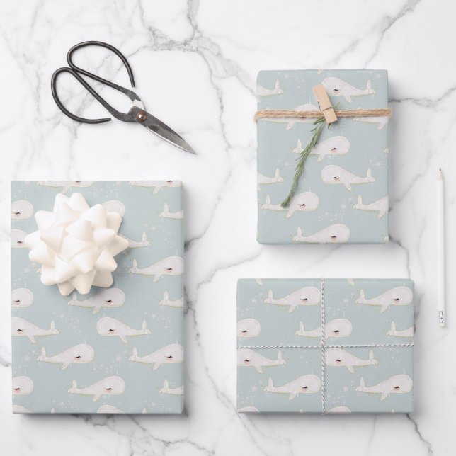 Minimalist Little Whale Sea Ocean Animals Wrapping Paper Sheet (Front)