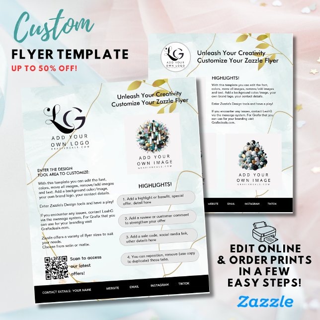 ⭐️Minimalist Logo Flyer AQUA GOLD Simple Template (Creator Uploaded)