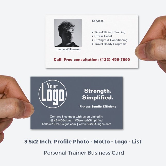Minimalist Logo Image Grey White Personal Trainer Business Card (3.5x2 Inch, Minimalist Logo Image Grey White Personal Trainer Business Card)