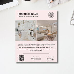 Minimalist Logo Photo QR Code Pink Business Flyer