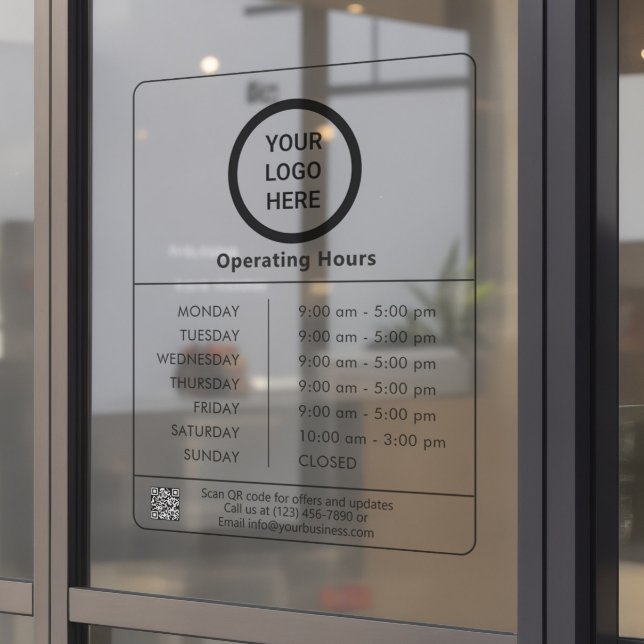 Minimalist Logo QR Code Business Opening Hours Window Cling (Creator Uploaded)