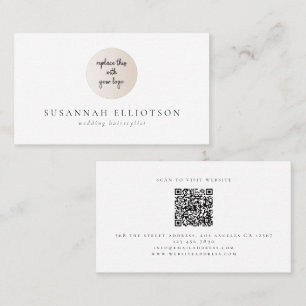 Minimalist Logo QR Code Name Wedding Hairstylist Business Card