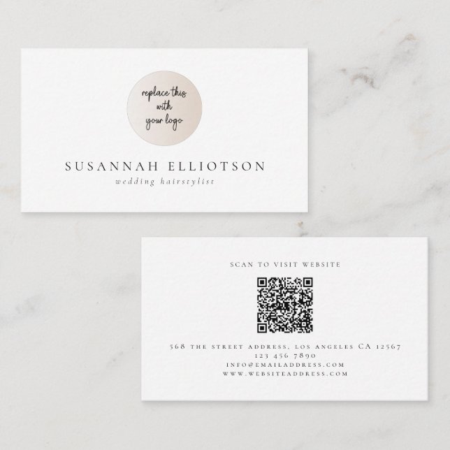 Minimalist Logo QR Code Name Wedding Hairstylist Business Card (Front/Back)