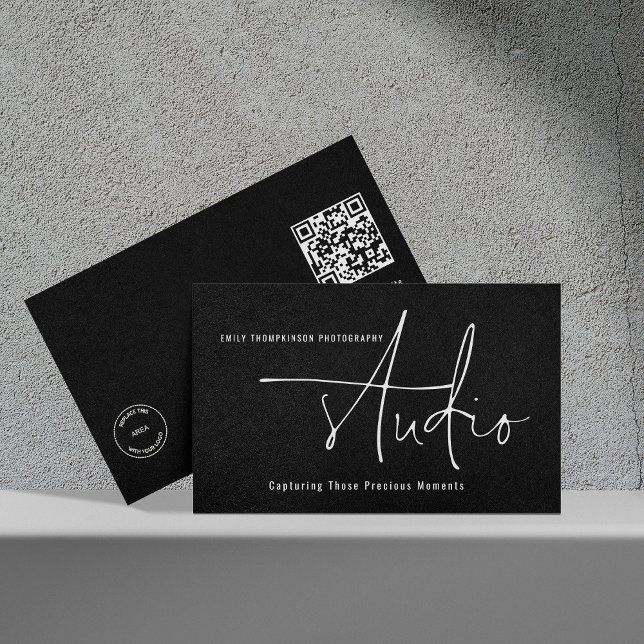 Minimalist Logo QR Code Photography Studio Black Business Card (Creator Uploaded)