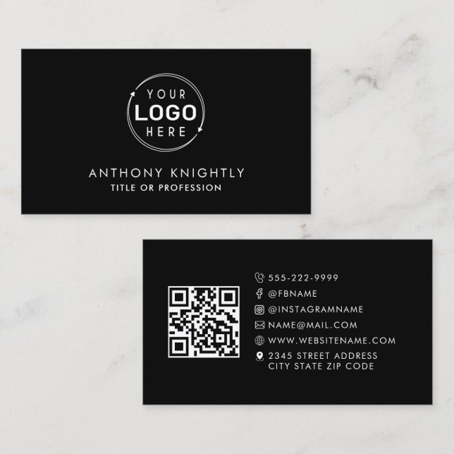Minimalist Logo QR Code Social Media Icons Business Card (Front/Back)