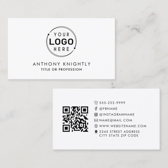 Minimalist Logo QR Code Social Media Icons Business Card (Front/Back)