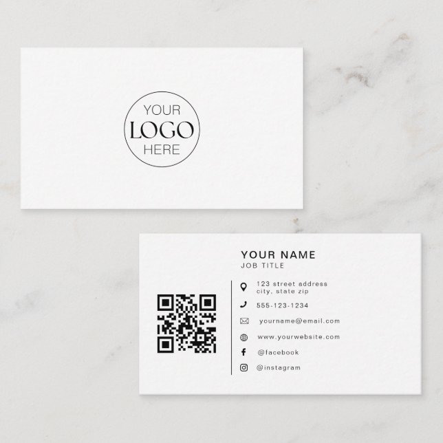 Minimalist Logo QR Code Social Media Icons Chic Business Card (Front/Back)