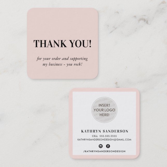 MINIMALIST LOGO simple blush pink thank you Square Business Card (Front/Back)