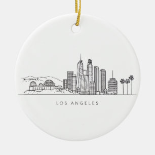 Minimalist Los Angeles Skyline Illustration Ceramic Tree Decoration