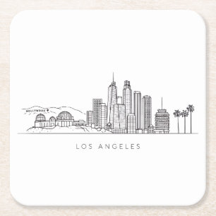 Minimalist Los Angeles Skyline Illustration Square Paper Coaster