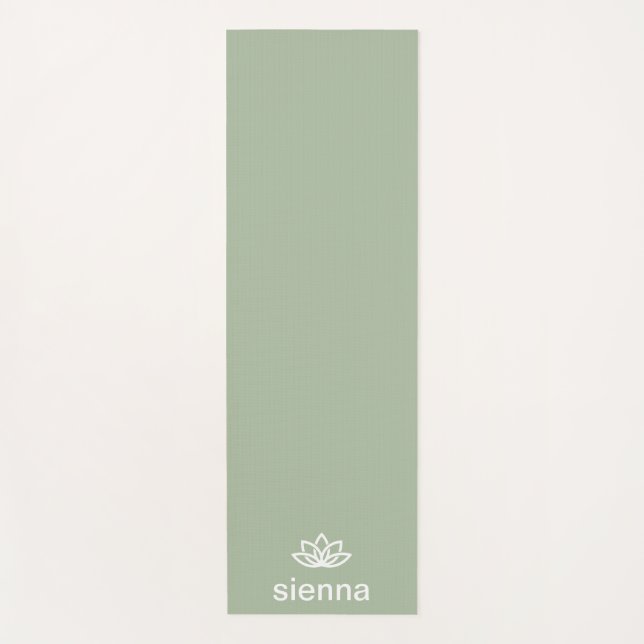 Minimalist Lotus Flower Sage Green Yoga Mat (Front)
