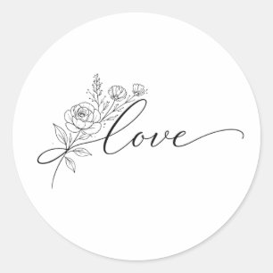 Minimalist Love Floral Line Art   Classic Round Sticker