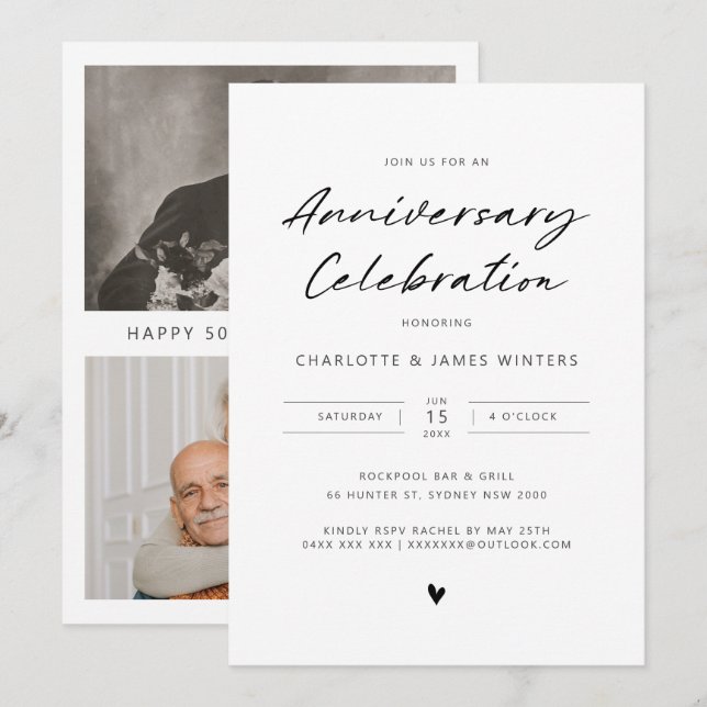 Minimalist love heart anniversary  invitation (Front/Back)