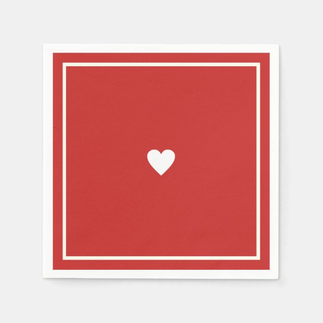 Minimalist Love Heart on Red Wedding Napkin (Front)