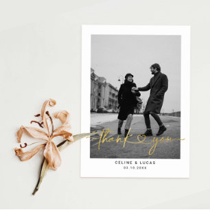 Minimalist Love Heart Script Wedding Photo Thank Y Thank You Card