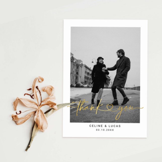 Minimalist Love Heart Script Wedding Photo Thank Y You Card (Creator Uploaded)