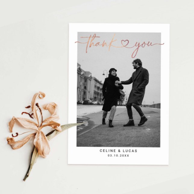 Minimalist Love Heart Script Wedding Photo Thank You Card (Creator Uploaded)